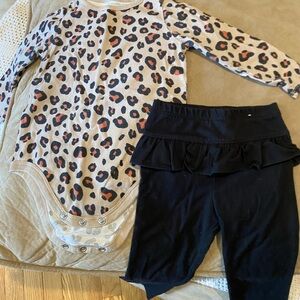 Garanimals Cream Leopard Print Bodysuit with Black Ruffle Leggings
